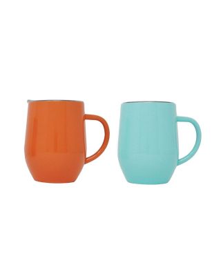 2 Pack 12 oz Handle Orange/Mint Stainless Steel Mug Cup with Lid Double Wall Insulated