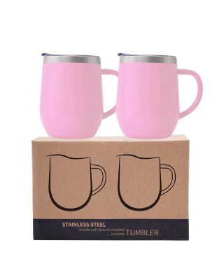 2 Pack 12 oz Handle Peach Pink Stainless Steel Mug Cup with Lid Double Wall Insulated