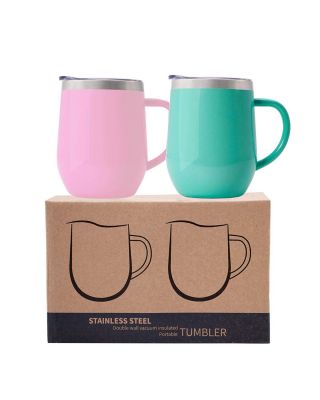 2 Pack 12 oz Handle Peach Pink/Spearmint Stainless Steel Mug Cup with Lid Double Wall Insulated