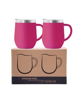 2 Pack 12 oz Handle Punch Stainless Steel Mug Cup with Lid Double Wall Insulated