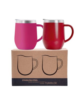 2 Pack 12 oz Handle Punch/Cherry Stainless Steel Mug Cup with Lid Double Wall Insulated