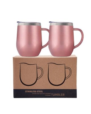 2 Pack 12 oz Handle Rose Gold Stainless Steel Mug Cup with Lid Double Wall Insulated