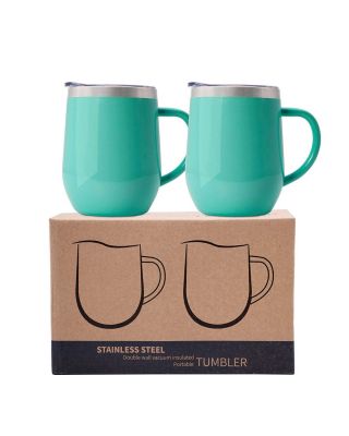 2 Pack 12 oz Handle Spearmint Stainless Steel Mug Cup with Lid Double Wall Insulated