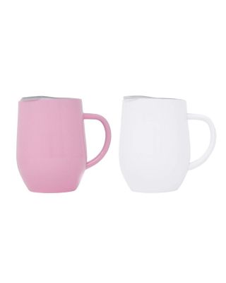 2 Pack 12 oz Handle White/Pink Stainless Steel Mug Cup with Lid Double Wall Insulated