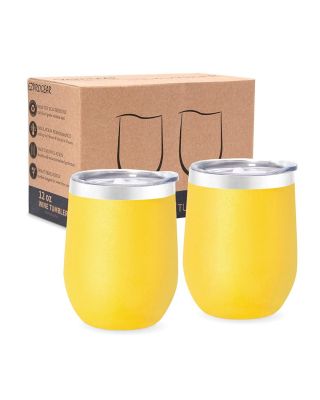 Ezprogear Cyber Yellow Stainless Steel Wine Tumbler Glasses 12 oz Double Wall Vacuum Insulated Travel Cup 2 Pack with Slider Lid for Coffee, Ice Cream, Cocktails