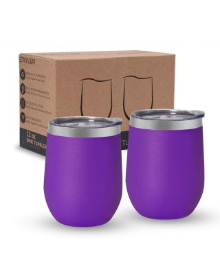Ezprogear Grape Stainless Steel Wine Tumbler Glasses 12 oz Double Wall Vacuum Insulated Travel Cup 2 Pack with Slider Lid for Coffee, Ice Cream, Cocktails