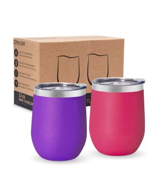 Ezprogear Grape/Punch Stainless Steel Wine Tumbler Glasses 12 oz Double Wall Vacuum Insulated Travel Cup 2 Pack with Slider Lid for Coffee, Ice Cream, Cocktails