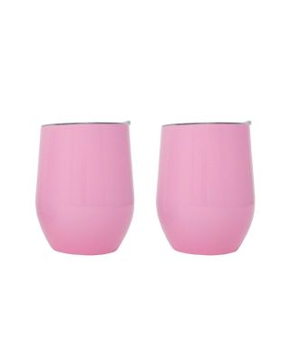Ezprogear Pink Stainless Steel Wine Tumbler Glasses 12 oz Double Wall Vacuum Insulated Travel Cup 2 Pack with Slider Lid for Coffee, Ice Cream, Cocktails