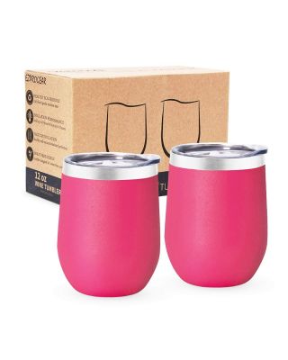 Ezprogear Punch Stainless Steel Wine Tumbler Glasses 12 oz Double Wall Vacuum Insulated Travel Cup 2 Pack with Slider Lid for Coffee, Ice Cream, Cocktails