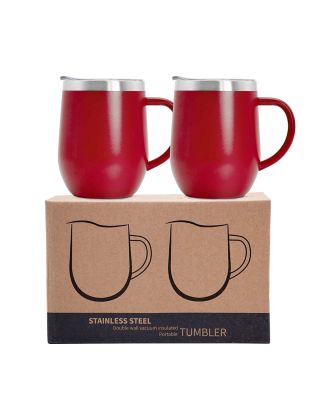 2 Pack 12 oz Handle Cherry Stainless Steel Mug Cup with Lid Double Wall Insulated
