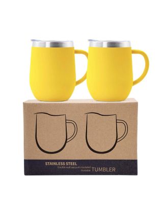 2 Pack 12 oz Handle Cyber Yellow Stainless Steel Mug Cup with Lid Double Wall Insulated