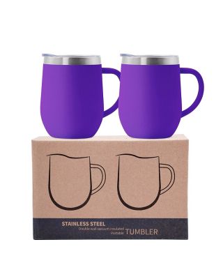 2 Pack 12 oz Handle Grape Stainless Steel Mug Cup with Lid Double Wall Insulated