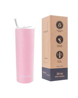 Ezprogear 20 oz Carnation Stainless Steel Slim Skinny Insulated Tumbler with 2 Straws, Brush and Lid