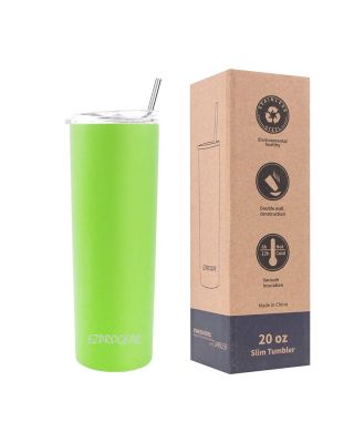 Ezprogear 20 oz Lime Green Stainless Steel Slim Skinny Insulated Tumbler with 2 Straws, Brush and Lid