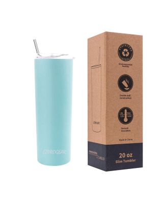 Ezprogear 20 oz  Stainless Steel Slim Skinny Insulated Tumbler Sky Blue Water Mug with  2 Straws, Brush and Lid