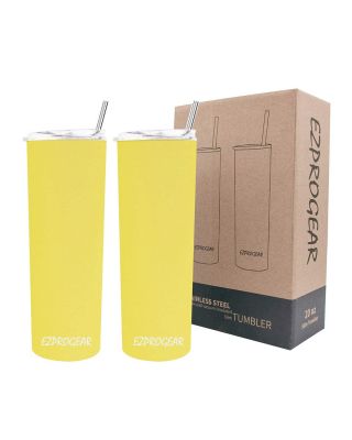 Ezprogear 20 oz Neon Yellow Stainless Steel Skinny Slim Tumbler w/Straws (2 Pack)