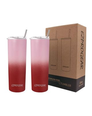 Ezprogear 20 oz Carnation/Cherry Stainless Steel Skinny Tumbler w/Straws (2 Pack)