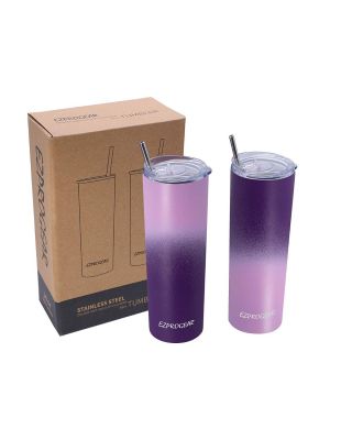 Ezprogear 20 oz Lavender Grape Stainless Steel Skinny Tumbler w/Straws (2 Pack)