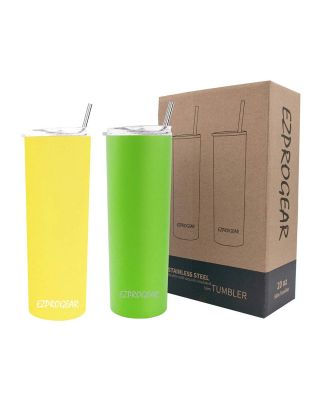 Ezprogear 20 oz Lime Green and Neon Yellow Stainless Steel Skinny Tumbler w/ Straws (2 Pack)