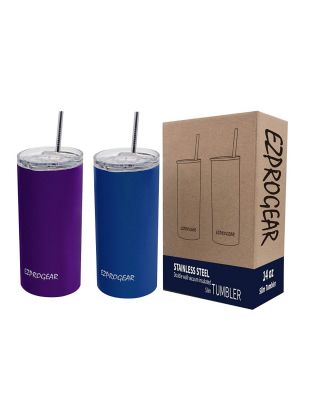Ezprogear 14 oz 2-pack Grape and Sapphire Stainless Steel Skinny Tumbler Double Wall 