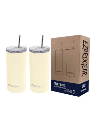 Ezprogear 14 oz 2-pack Cream Stainless Steel Skinny Tumbler Double Wall 