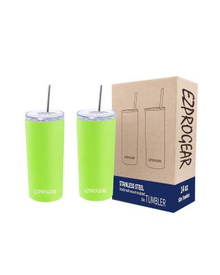 Ezprogear 14 oz 2-pack Lime Green Stainless Steel Skinny Tumbler Double Wall