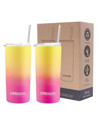 Ezprogear 14 oz 2-pack Yellow/Rose Pink Stainless Steel Skinny Tumbler Double Wall (2Pack)