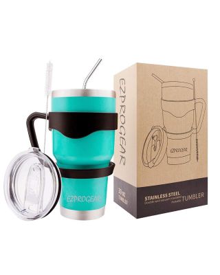 Ezprogear 30 oz Mint Stainless Steel Tumbler Double Wall Vacuum Insulated with Straws and Handle