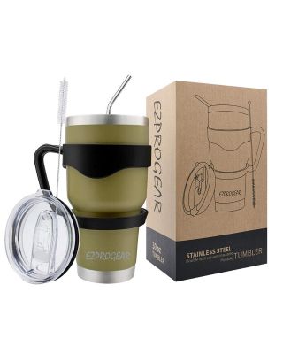 Ezprogear 30 oz Olive Green Stainless Steel Tumbler Double Wall Vacuum Insulated with Straws and Handle