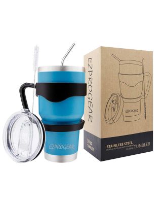 Ezprogear 30 oz Sky Blue Stainless Steel Tumbler Double Wall Vacuum Insulated with Straws and Handle