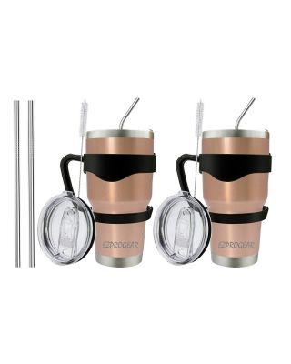Ezprogear 30 oz 2 Pack Rose Gold Stainless Steel Tumbler Double Wall Vacuum Insulated with Straws and Handle