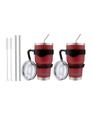 Ezprogear 30 oz 2 Pack Red Stainless Steel Tumbler Double Wall Vacuum Insulated with Straws and Handle