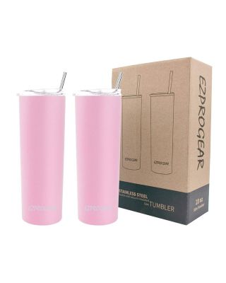 Ezprogear 20 oz Carnation Pink Stainless Steel SkinnyTumbler w/Straws (2 Pack)