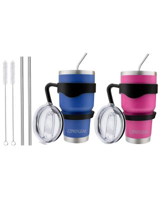 Ezprogear 30 oz 2 Pack Blue and Magenta Stainless Steel Tumbler Double Wall Vacuum Insulated with Straws and Handle