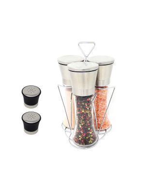 Ezprogear 3 Set Tall Salt and Pepper Grinder with Adjustable Coarseness and Stand - Salt or Pepper Mill Shaker Set with 2 Extra Shaker Lid