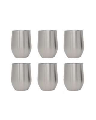 6 Pack Ezprogear Stainless Steel Coffee Tumbler Cup Wine Glasses 12 oz Double Wall Vacuum Insulated with Slider Lid for for Coffee, Wine, Cocktails (Stainless) EZWT-ST-P6