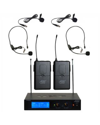 Audio2000s 6026VZ VHF Ultra-Slim Wireless Microphone w/2 Headset Mic & 2 Lapel