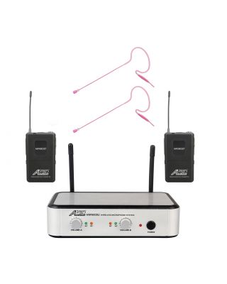 Audio2000s AWM6035U630PK UHF Dual Wireless Microphone 2 Pink Color Mini Headset Mics