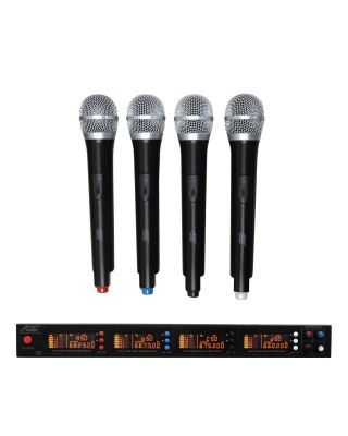 Audio2000s AWM6528U UHF 4 Channel 200 Selectable Frequencies Wireless Microphone w/ Handheld