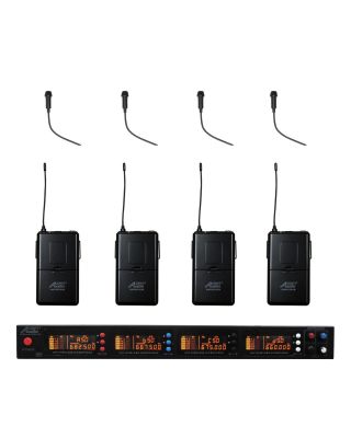 Audio2000s AWM6528U863 UHF 4 Channel 200 Selectable Frequencies Wireless Microphone w/Mini Lapel (Lavalier) Mics