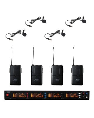 Audio2000s AWM6528UM UHF 4 Channel 200 Selectable Frequencies Wireless Microphone w/ Lapel (Lavalier) Mics