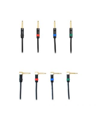 Audio2000's C28003C4A 3Ft 1/4" TS Right Angle To 1/4" TS Cable with Color Ring (4 Pack)