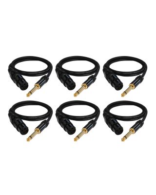 Audio2000's E07103P6 3Ft 1/4" TS To XLR Female Microphone Cable (6 Pack)