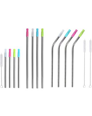 Ezprogear 8 mm Wide Straws (0.31 inch) Metal Stainless Steel Reusable Drinking Wide Straws for Smoothies and Milkshake with Tips and Canvas Bag (4M+4MB+4S)