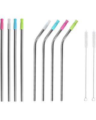 Ezprogear 8 mm (0.32 inch) Metal Stainless Steel Reusable Drinking Wide Straw for Smoothies and Milkshake with Tips and Canvas Bag (4L+4LB)