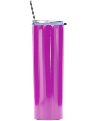 Ezprogear 20 oz Stainless Steel Glossy Magenta Double Wall Vacuum Insulated Slim Skinny Travel Mug Water Tumbler with Lid and Straw