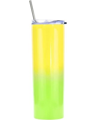 Ezprogear 20 oz Stainless Steel 1 Pack Glossy Neon Yellow/Lime Green Slim Skinny Vacuum Insulated Tumbler with Lid and Straw