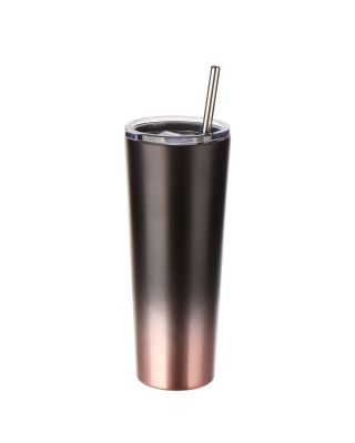 Ezprogear 20 oz Stainless Steel 1 Pack Black/Rose Gold Slim Skinny Vacuum Insulated Tumbler with Lid and Straw