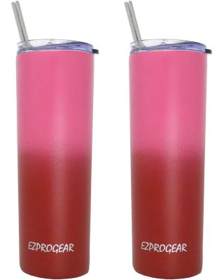 Ezprogear 20 oz Red Punch/Red Cherry Stainless Steel Skinny Tumbler w/Straws (2 Pack)