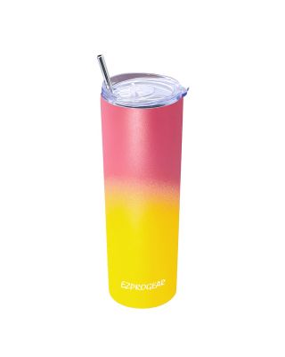 Ezprogear 20 oz Punch/Cyber Yellow Stainless Steel Skinny Insulated Tumbler 2 Straws, Brush, Lid